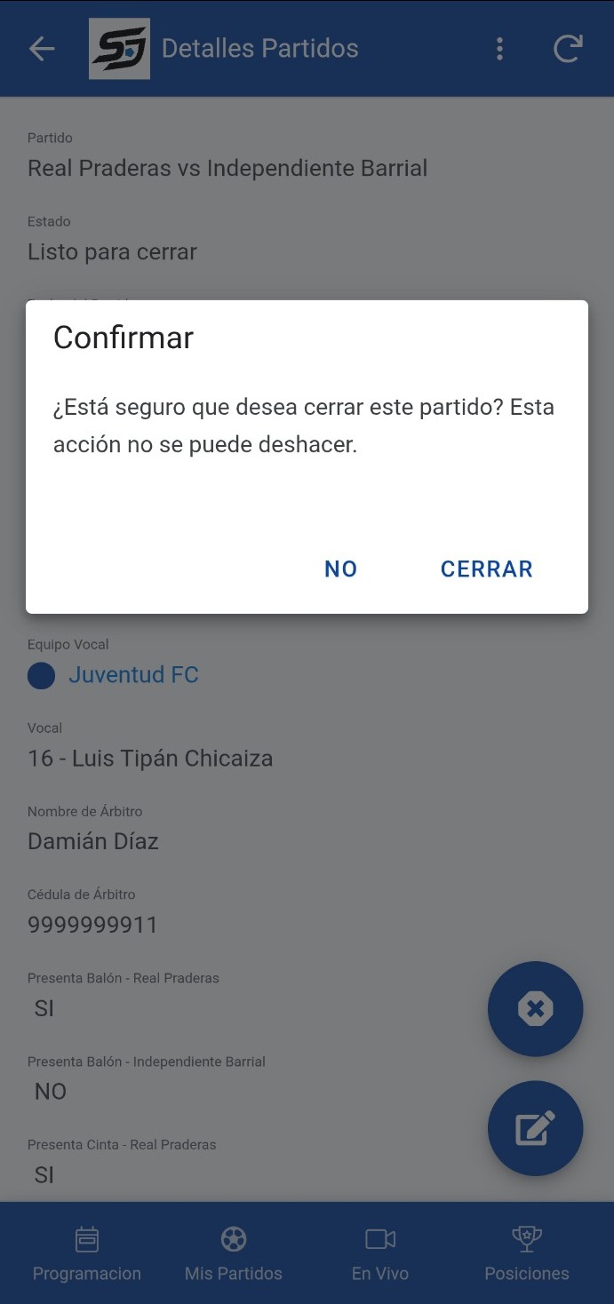 Confirmación de cierre