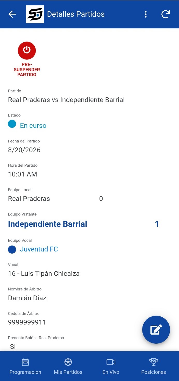 Partido en curso en StatGo