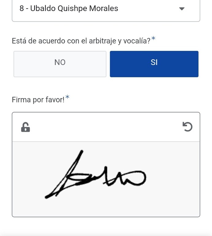 Conformidad y firma manuscrita de partido