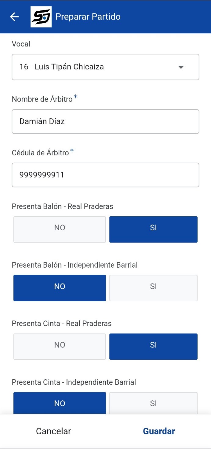 Preparar partido en StatGo